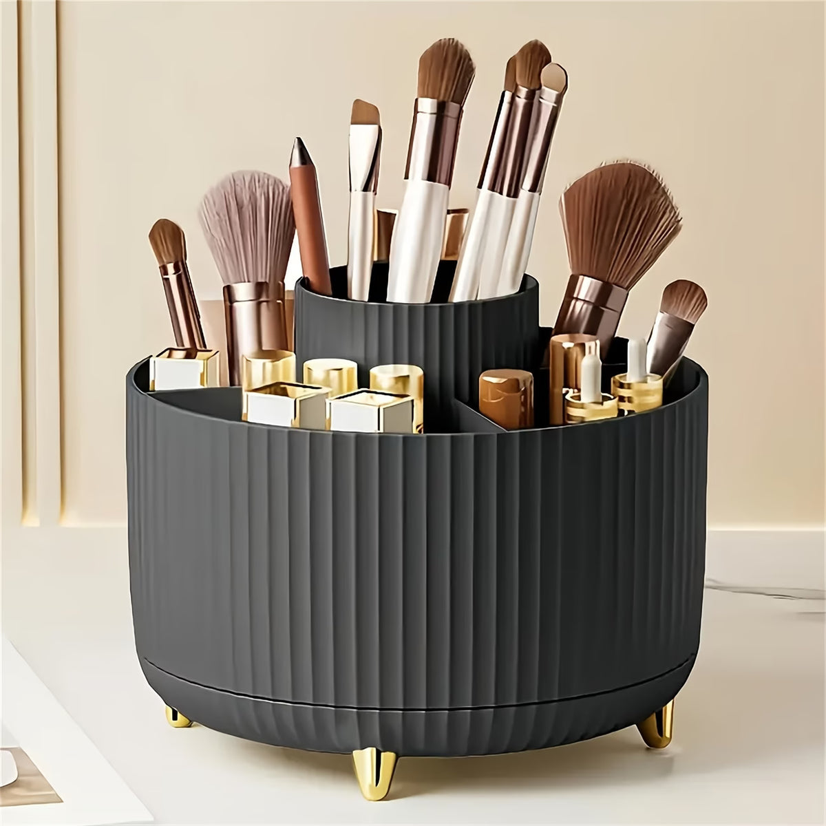 360° Rotating Makeup Organiser with 5 Compartments – Vanity & Desk Organiser