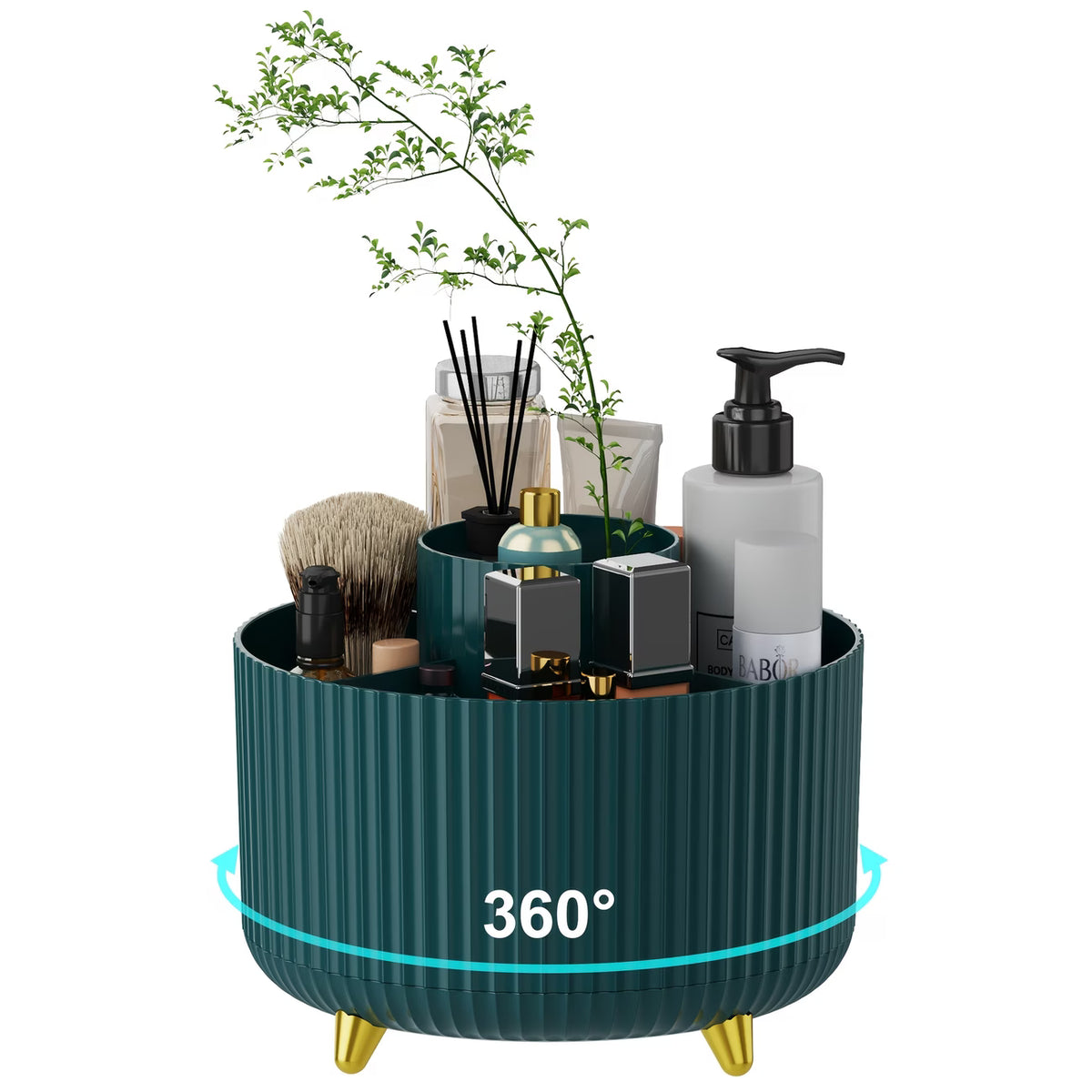 360° Rotating Makeup Organiser with 5 Compartments – Vanity & Desk Organiser