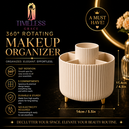 360° Rotating Makeup Organiser with 5 Compartments – Vanity & Desk Organiser