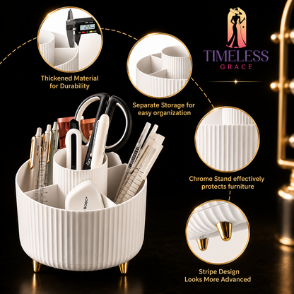 360° Rotating Makeup Organiser with 5 Compartments – Vanity & Desk Organiser