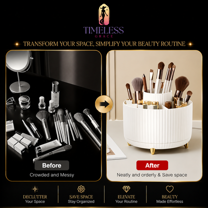 360° Rotating Makeup Organiser with 5 Compartments – Vanity & Desk Organiser