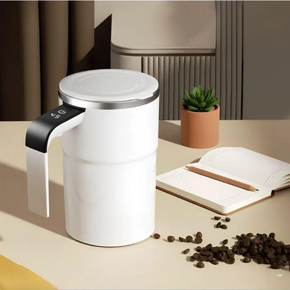 TimelessGrace™ White mug on desk with coffee beans and notebook