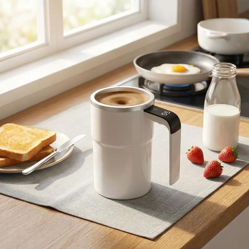 TimelessGrace™ White mug on kitchen counter during morning breakfast routine