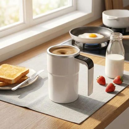 TimelessGrace™ White mug on kitchen counter during morning breakfast routine