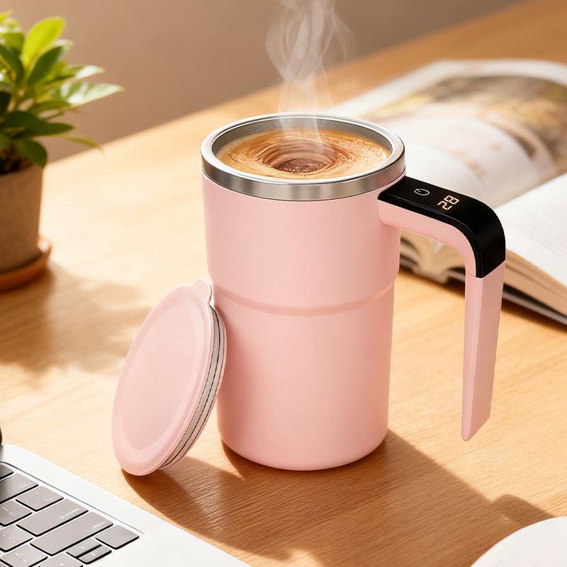 TimelessGrace™ Self-Stirring Mug - Pink with temperature display